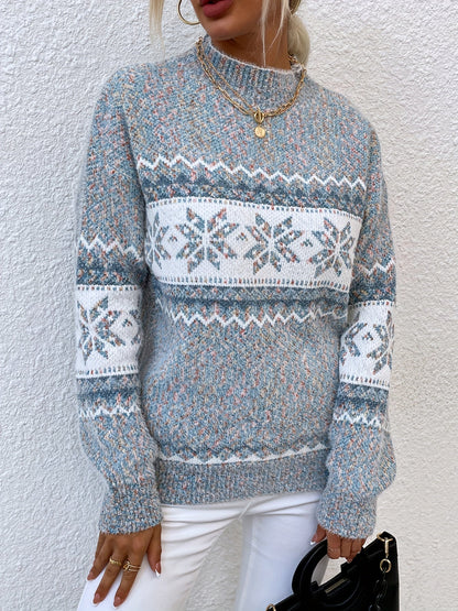 Aurora | Cozy Snowflake Pattern Mock-Neck Sweater