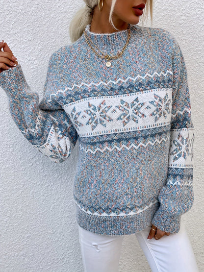 Aurora | Cozy Snowflake Pattern Mock-Neck Sweater