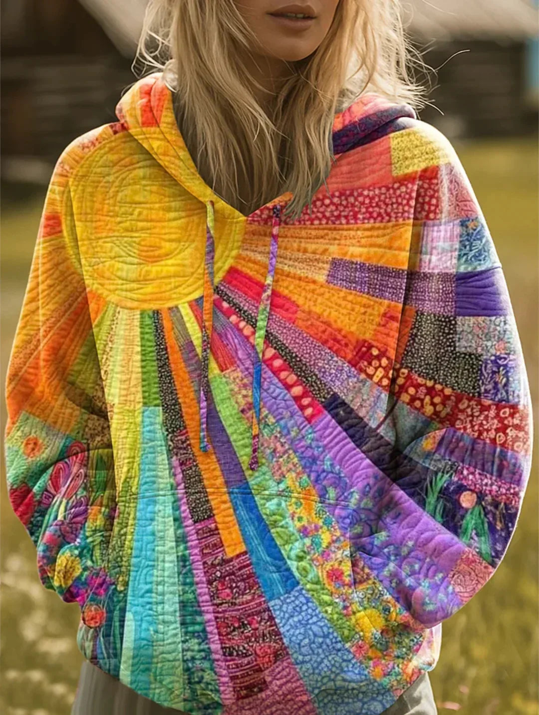 Jenna | Warm Patchwork Bohemian Hoodie