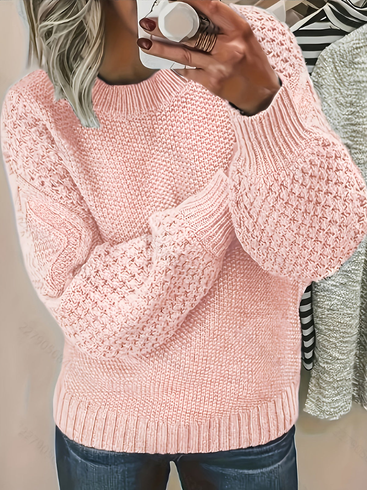 Marlowe | Warm Textured Knit Lantern Sleeve Sweater